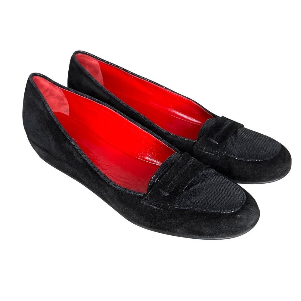 Almafi by Rangoni black suede‎ wedge loafers